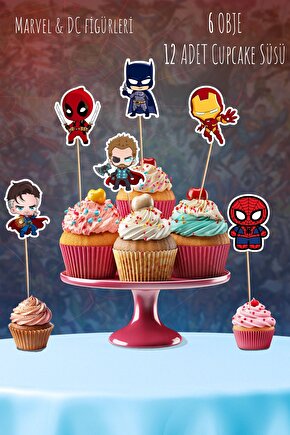 DC Karekterleri Temalı 12’li Cupcake Ve Pasta Süsü