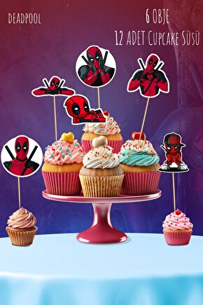 Deadpool Temalı 12’li Cupcake Ve Pasta Süsü