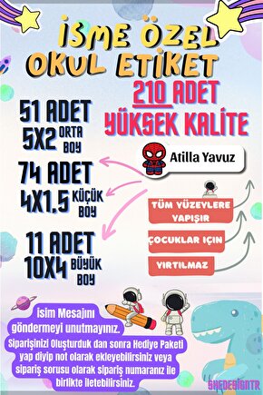 210 Adet Kişiye Özel Okul Etiketi Defter Kalem Özel Isim Yazılabilen Özel Karekterli Okul Etiketi