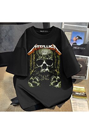 Rock Serisi Metallica Skull Baskılı Unisex Oversize  T-Shirt