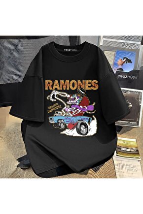 Rock Serisi Ramones Baskılı Unisex Oversize  T-Shirt