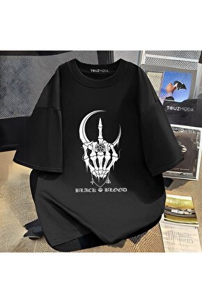 Rock Serisi Black Blood Baskılı Unisex Oversize  T-Shirt