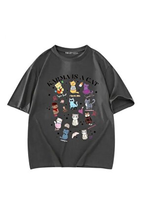 Karma is Cat Baskılı Unisex Oversize  T-Shirt