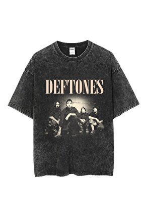 Yıkamalı Deftones Baskılı Unisex Oversize Vintage T-shirt