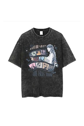 Yıkamalı Taylor Swift Baskılı Unisex Oversize Vintage T-shirt