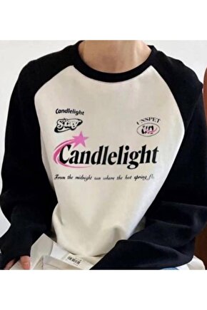 Candlelight Reglan Uzun Kollu Unisex Beyaz T-Shirt