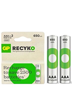 Gp Recyko 650 Mah R03 Aaa Şarjlı 2li Ince Kalem Pil Gp65aaahcer21-2tlb2 (gprhch63e041