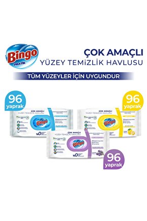 Pratik Yüzey Temizlik Havlusu Beyaz Sabun, Lavanta & Limon 96lı (288 YAPRAK)