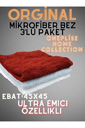 Mikrofiber Ultra Kalın Üstün Sıvı Tutma Özellikli 3 Lü Temizlik Bezi (45X45)