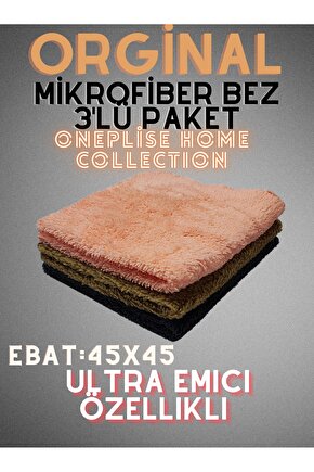 Mikrofiber Ultra Kalın Üstün Sıvı Tutma Özellikli 3 Lü Genel Temizlik Bezi (45X45)