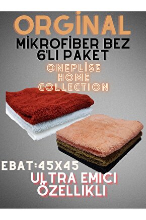 Mikrofiber Ultra Kalın Üstün Sıvı Tutma Özellikli 6 Lü Genel Temizlik Bezi (45X45)