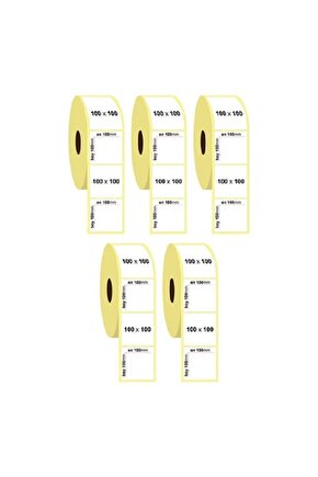 5 Adet Rulo 100x100 Termal Yazıcı Etiket Barkod 500 Lü Sarım Kargo Etiket Barkod