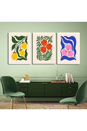 Matisse - Boho - Art Deco - Soyut - Doğa ( 3 lü Çerçevesiz ) Poster - Afiş - Tablo KR2C00708