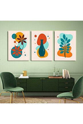 Matisse - Boho - Art Deco - Soyut - Doğa ( 3 lü Çerçevesiz ) Poster - Afiş - Tablo KR2C00269