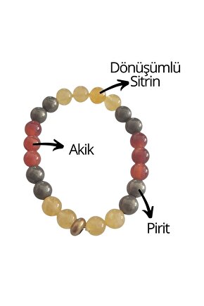 Pirit, Dönüşümlü Sitrin, Akik Doğal Taş Bileklik 8 Mm