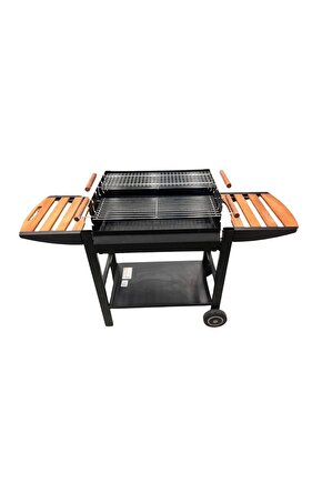 Gouette Trolley Kömürlü Açık Mangal Barbekü Çift Izgaralı Tekerlekli