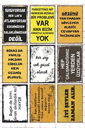 9 Parça Karışık Yazılı Ahşap Tablo Seti biraz da yanlış yoldan gidelim hem gezmiş oluruz