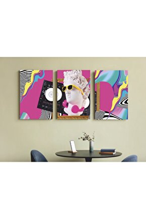 3 Parça Çerçeve Görünümlü Mdf Tablo Seti   retro pop art hipster heykel