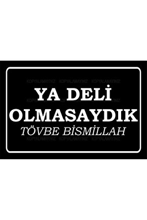 ya deli olmasaydık tövbe bismillah komik sözler duvar yazıları retro ahşap poster tablo