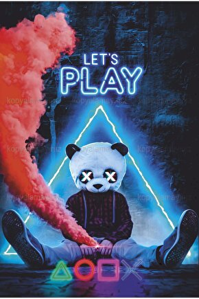 tekrar oyna panda  gamer pc konsol mobil oyun ev dekorasyon tablo retro ahşap poster