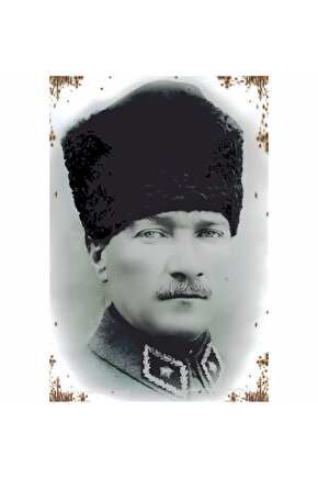 mustafa kemal atatürk başkomutan kalpaklı ev dekorasyon tablo retro ahşap poster