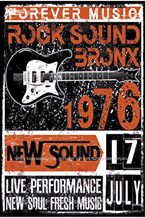 rock soung bronx müzik gitar ev dekorasyon tablo retro ahşap poster