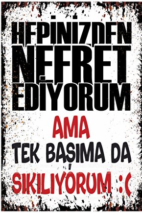 Hepinizden nefret ediyorum  Kamyon arkası duvar yazıları retro ahşap poster