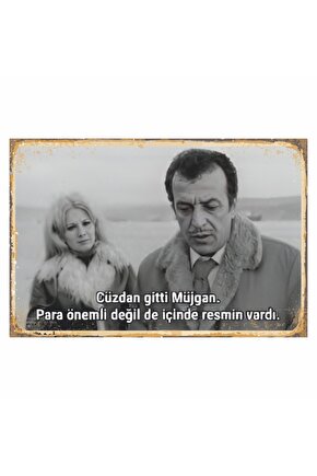 Cüzdan Gitti Müjgan Para Değil de İçinde Senin Resmin Vardı Sadri Alışık Retro Ahşap Poster