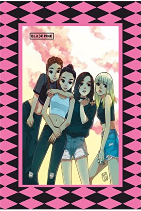 K-pop Black Pink Çerçeve Görünümlü Retro Ahşap Poster-17