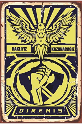 Haklıyız Kazanacağız Sarı Lacivert Futbol Takım Taraftar Retro Ahşap Poster