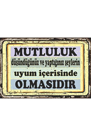 Mutluluk Renkli Motivasyon Duvar Yazıları Retro Ahşap Poster