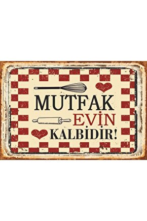 Mutfak Evin Kalbidir Mutfak Dekorasyonu Retro Ahşap Poster