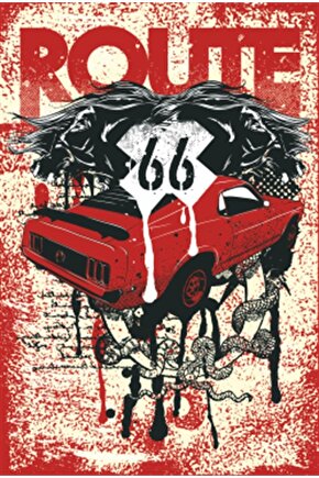 Route 66 Temalı Retro Ahşap Poster