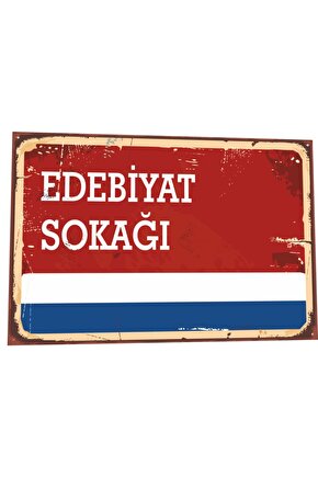 Edebiyat Sokağı Tabela Tarz Retro Ahşap Poster 806