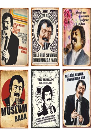 Müslüm Gürses 6lı Mini Retro Ahşap Poster Seti Uv Baskılı