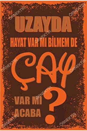 Uzayda Hayat Var Mı Bilmem De Çay Var Mı Acaba Duvar Yazıları Retro Ahşap Poster