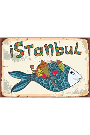 Istanbul Balık Retro Ahşap Poster 20x30 Cm