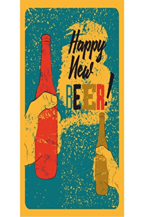 Happy New Beer Mutlu Yeni Biralar (10 Cm X 20 Cm) Mini Retro Ahşap Poster