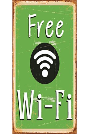 Free Wifi (10 Cm X 20 Cm) Mini Retro Ahşap Poster