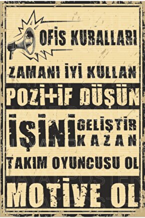 Ofis Işyeri Kuralları Tablosu Retro Vintage Ahşap Poster