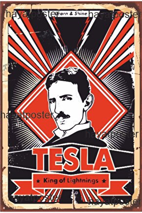 Nikola Tesla Retro Vintage Ahşap Poster