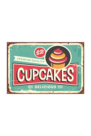 Cupcakes Retro Vintage Ahşap Poster