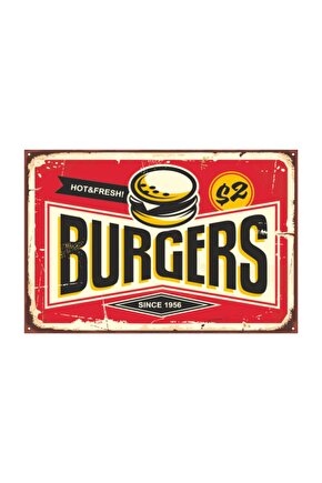 Hamburger Retro Vintage Ahşap Poster