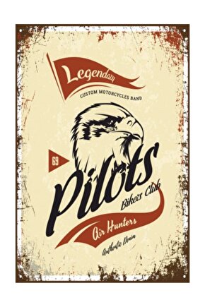 Pilots Bikers Club Retro Vintage Ahşap Poster