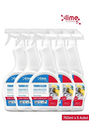  Turbo Clean Ultra Güçlü Banyo Temizleyici ve Kireç Çözücü Sprey 750 ml x 5 Adet - Sihir