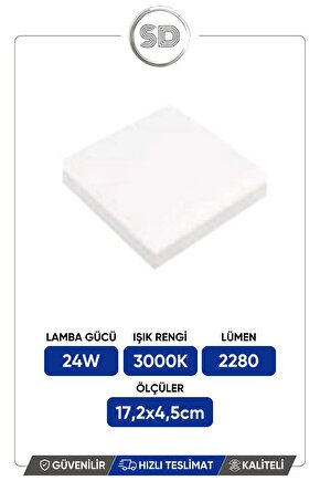 Carla  Sq-24 Sıva Üstü Led Kare Armatür 3000k-sarı Işık2500lm172mmx172mm