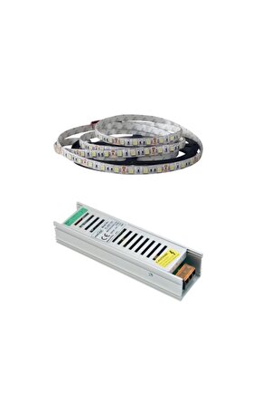 3 Çipli Şerit Led Silikonlu Beyaz Ve 5 Amper Trafo 5050 Double Pcb