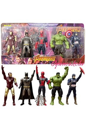 Spiderman,İronman,Batman,Yeşil Hulk,Kaptan Amerika 5li Avengers 19 Cm Işıklı