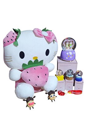 Sevgiliye özel yılbaşı hediyesi hello kitty pelüş kar kureleri ve anahtarlik set