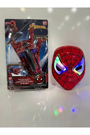 Spiderman Örümcek Adam Figür + Renkli Işıklı Pilli Maske Hediyeli Set Oyuncak